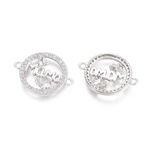 CH62513 Links brass round shape,micropave ,16mm/1pcs ,platinum color (0 0)