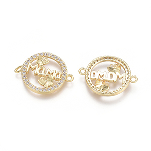 CH62514 Links brass round shape,micropave ,16mm/1pcs ,gold plated (0 0)