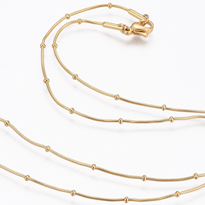 CH62735 Jewellery stainless steel necklaces with lobster clasp,snake chain round ,45cm/1mm/1pcs ,gold plated (-1 0)