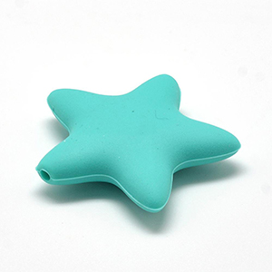 CH62865 Silicone teether beads stars,flat ,37mm/2pcs ,turquoise color (0 0)
