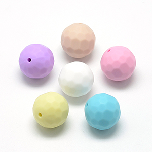 CH62868 Silicone teether beads round beads,faceted ,15mmø2mm/5pcs ,mixed colors (0 0)