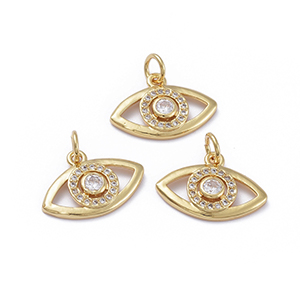 CH63005 Evil eyes brass silhouette,micropave ,12x18mm/1pcs ,gold plated (0 0)