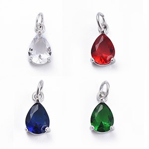 CH63056 Pendants and charms brass teardrop shape,micropave ,11x6mm/1pcs ,platinum color (0 0)