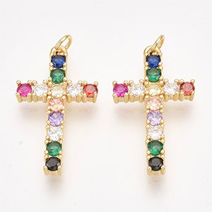CH63057 Crosses brass silhouette,micropave ,28x16mm/1pcs ,gold plated (0 0)