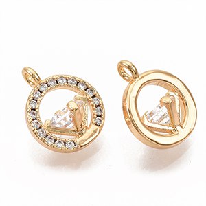 CH63062 Pendants and charms brass round shape,micropave ,12mm/1pcs ,gold plated (0 0)