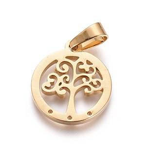 CH63240 Stainless steel tree of life pendants for jewellery 16x14mm/1pcs gold plated color,laser cut   ,material ανοξείδωτο ατσάλι 304,,charms (0 0)