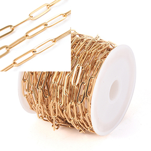 CH63251 Stainless steel paper clip chains ,for jewellery 11x4mm/1meters/ gold plated, per meter  ,material stainless steel,, (-1.85 0)