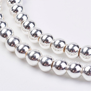 CH63331 Semi precious stones synthetic hematite round shape, ,4x0mm/100pcs ,silver plated color (0 0)
