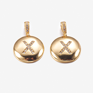 CH63340 Alphabet Letters Micropave Brass Round Flat,With Letter X ,22mm/1Pcs ,Gold Plated (1 0) ()