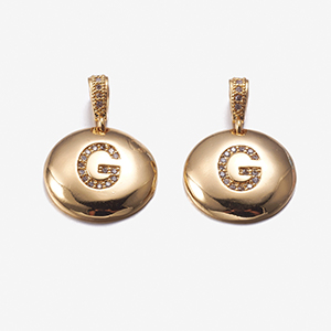 CH63348 Alphabet letters micropave brass round flat,with letter g ,22mm/1pcs ,gold plated (0 0)
