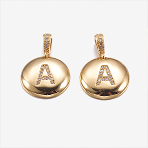 CH63352 Alphabet letters micropave brass round flat,with letter s ,22mm/1pcs ,gold plated (0 0)