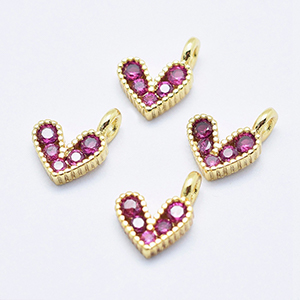 CH63357 Brass pendants and charms hearts,micropave ,10mm/4pcs,gold plated (0 0)