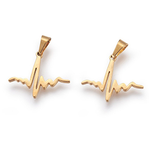 CH63405 Μενταγιον ατσαλινα καρδιογραφημα ,16x20mm/1τεμ.,επιχρυσο χρωμα (0 0)