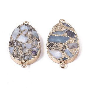 CH63408 Links brass oval,with natural stones ,45x25mm/1pcs ,mixed colors (0 0)