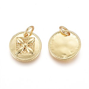 CH63459 Pendants and charms brass round shape,micropave ,12mm/1pcs ,gold plated (-1 0)