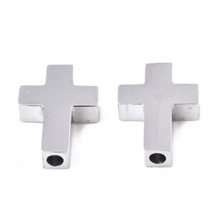 CH63465 Stainless Steel Cross Pendants ,For Jewellery 14X10mm/1Pcs//Ø2mm Steel color, Flat  ,Material Stainless Steel,Religious,Beads (31 7) ()