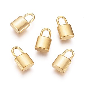 CH63476 Μενταγιον ατσαλινα κλειδαριες ,11x6mm/2τεμ.,επιχρυσο χρωμα (0 0)