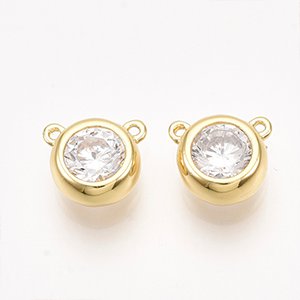 CH63598 Links brass round shape,micropave ,8mm/1pcs ,gold plated (0 0)