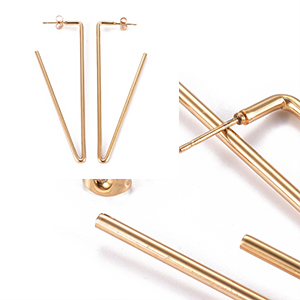 CH63653 Brass earring studs ,for jewellery 75x26mm/1pair//12 gauge gold plated, with loop  ,material brass,, (0 0)