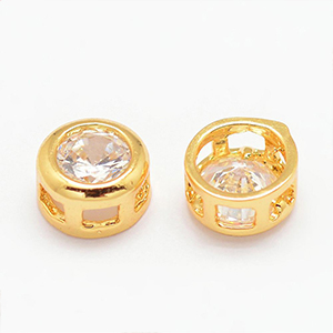 CH63696 Full drilled brass round shape,micropave ,7mm/1pcs ,gold plated (0 0)