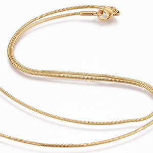 CH63860 Jewellery stainless steel necklaces with lobster clasp,snake chain round ,46cm/1,2mm/1pcs ,gold plated (0 0)