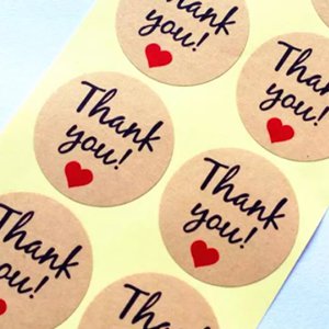 CH64081 Packaging adhesive labels thank you,with hearts ,3,5cm/20pcs ,natural color (0 0)