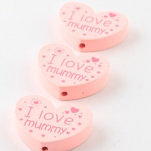 CH64088 Beads wooden hearts,with mother ,30x22mm/1pcs ,pink color (0 0)
