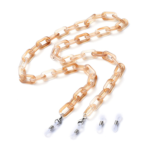 CH64106 Chains acrylic assorted,with leather ends ,70cm/20x10mm/1pcs ,beige color (0 0)