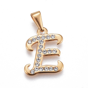 CH64706 Μενταγιον ατσαλινα φιγουρα ,20x16mm/1τεμ. ,επιχρυσο χρωμα,με γραμμα ε (0 0)