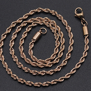 CH64774 Κοσμηματα για λαιμο ατσαλινες αλυσιδες rope chain ,45cm/3mm/1τεμ. ,ροζ χρυσο χρωμα,rope chain (0 0)