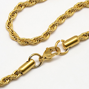 CH64775 Jewellery stainless steel necklaces with lobster clasp,rope chain ,60cm/4mm/1pcs ,gold plated (0 0)