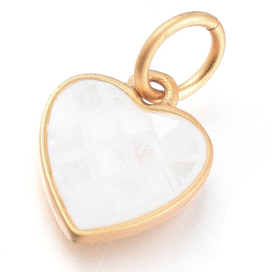 CH64812 Brass heart charms with natural stones for jewellery 11x10mm/1pcs 18k gold plated, with sea shell  ,material brass,charms (-1 0)