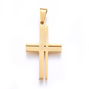 CH64863 Stainless steel cross pendants ,for jewellery 32x19mm/1pcs/ gold plated, flat  ,material stainless steel,religious,charms (0 0)