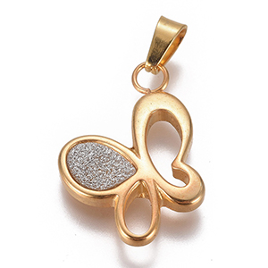 CH64887 Μενταγιον ατσαλινα πεταλουδες ,27x18mm/1τεμ.,επιχρυσο χρωμα (0 0)