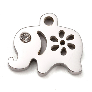 CH64894 Pendants and charms stainless steel elephants,micropave ,11x12mm/1pcs ,steel color (0 0)