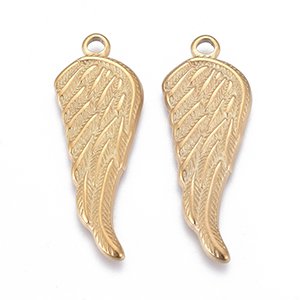 CH64896 Pendants and charms stainless steel wings,flat ,26x10mm/1pcs ,gold plated (0 0)