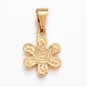CH64918 Μενταγιον ατσαλινα λουλουδια ,21x16mm/1τεμ.,επιχρυσο χρωμα (0 0)