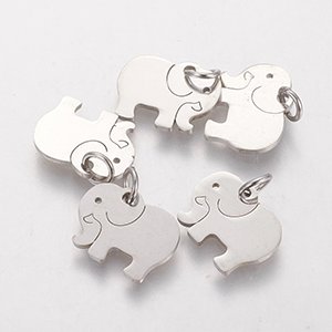 CH64923 Μενταγιον ατσαλινα ελεφαντακια ,11x14mm/1τεμ. ,ατσαλινο χρωμα,πλακε (0 0)
