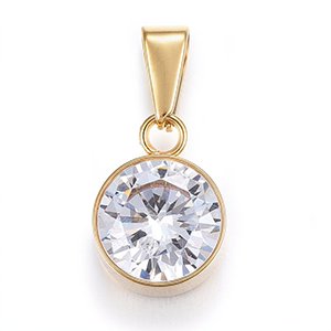 CH64934 Round stainless steel pendants with cubic zirconia ,for jewellery 11x8mm/1pcs/ gold plated color, micropave  ,material ανοξείδωτο ατσάλι 304,, (0 0)