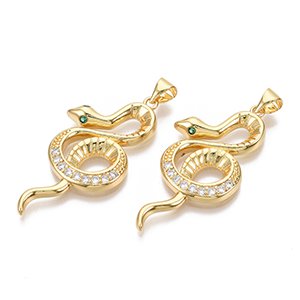 CH64967 Micropave brass cubic zirconia snake charms ,for jewellery 38x19mm/1pcs/ gold plated color, micropave  ,material ,,charms (0 0)