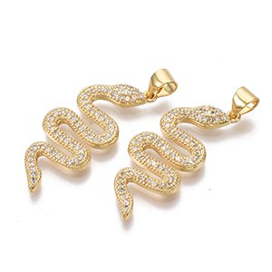 CH64968 Micropave brass cubic zirconia snake charms ,for jewellery 30x13mm/1pcs/ gold plated color, micropave  ,material ,,charms (0 0)
