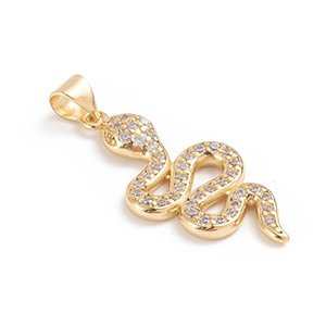 CH64970 Micropave brass cubic zirconia snake charms ,for jewellery 30x15mm/1pcs/ gold plated color, micropave  ,material ,,charms (0 0)