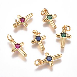 CH65017 Brass micropave cross charms micropave 12x8mm/1pcs gold plated for jewellery  charms (0 0)