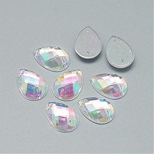 CH65123 Flatback sewing teardrop shape,with holes ,18x25mm/10pcs ,crystal ab (0 0)