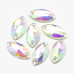 CH65129 Flatback sewing nuggets,with holes ,12x6mm/5pcs ,crystal ab (-1 0)