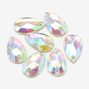CH65132 Flatback sewing teardrop shape,with holes ,18x13mm2τρύπες/5pcs ,crystal ab (0 0)