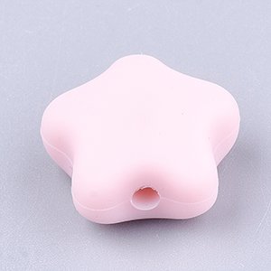 CH65156 Silicone teether beads stars,flat ,16x17mm/5pcs ,pink color (0 0)
