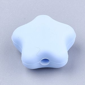 CH65157 Silicone teether beads stars,flat ,16x17mm/5pcs ,light blue color (0 0)