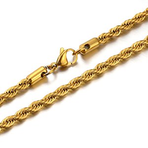 CH65167 jewellery Necklaces Stainless steel Rope Chain,Rope Chain ,60cm/4mm/1Pcs ,GOLD PLATED (10 0) ()