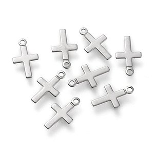 CH65194 Stainless Steel Cross Pendants ,For Jewellery 10X6mm/10Pcs/ Steel color,Laser Cut Flat  ,Material Stainless Steel,Charms (14 7) ()